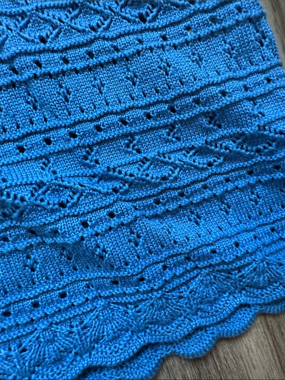 Sezane Cerulean Blue Crochet Knit Button-Front Shell - Picture 6 of 12